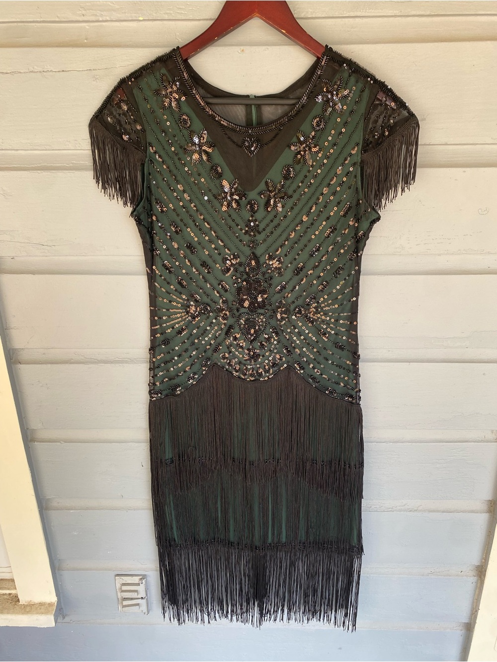 RRYIO Green & Black beaded flapper dress BNWT SZ Large